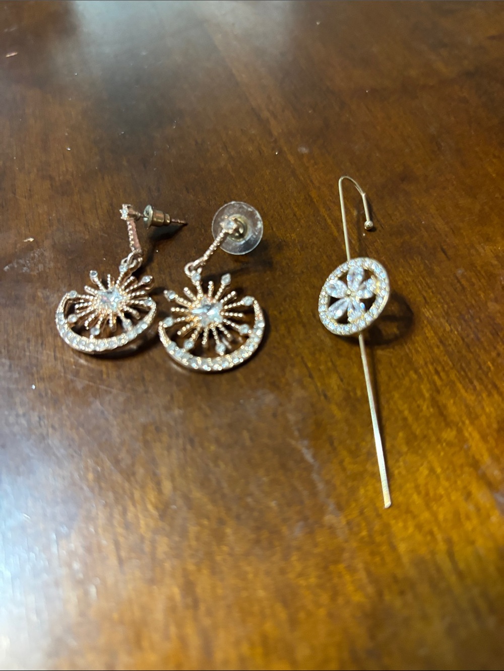 Rose Gold Sunburst Drop Earrings with Crystal Accents